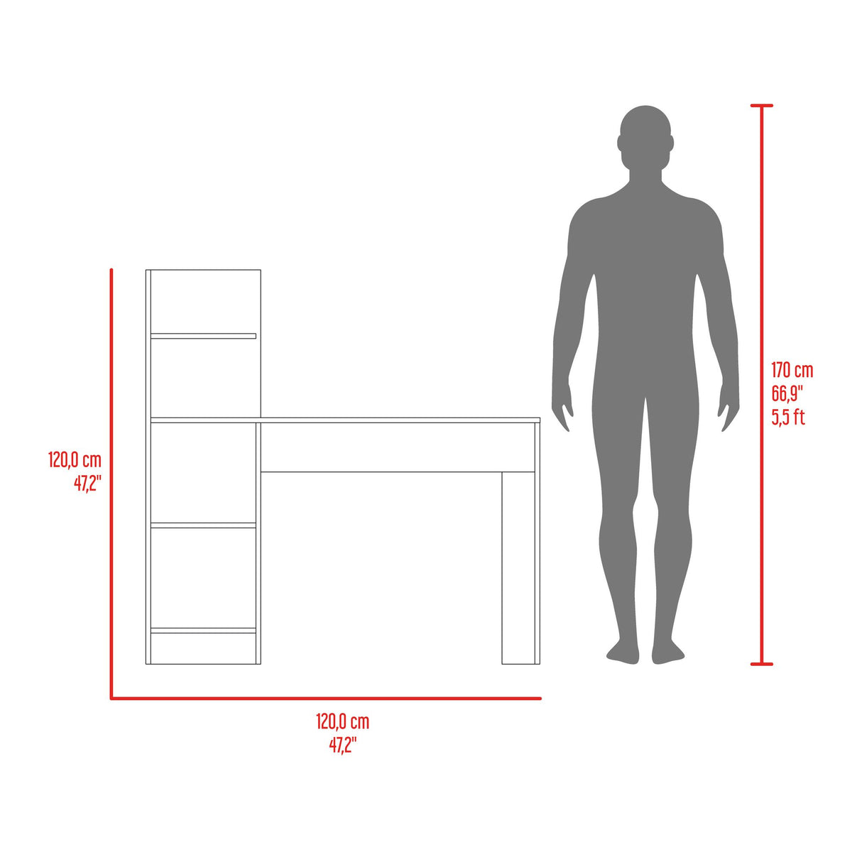 Escritorio Vilna Cemento 120x120.6cm con Organizador de Libros - ESCRITORIOS | Bylmo