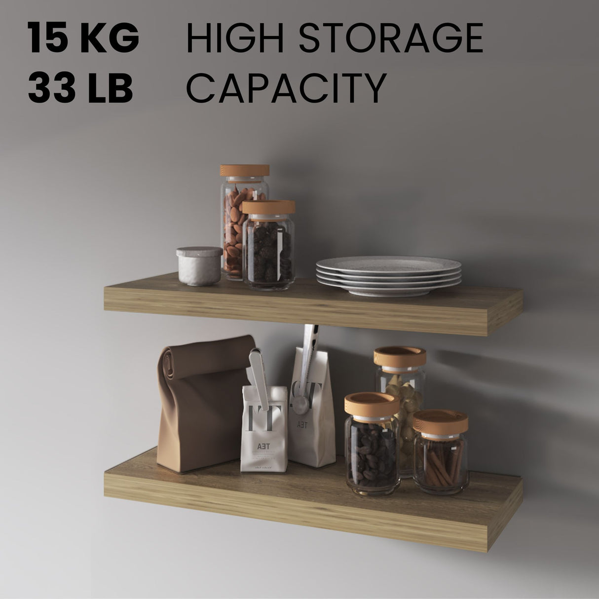 Set de Dos Repisas Flotantes Macadamia 80x4cm Rectangulares - REPISAS | Bylmo