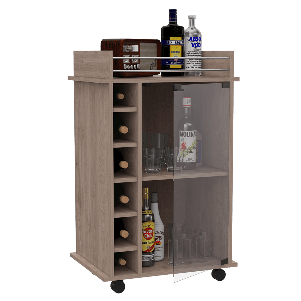 Bar Dukat Ceniza 55x89cm con Cuatro Compartimientos y con Seis Portabotellas - BARES | Bylmo