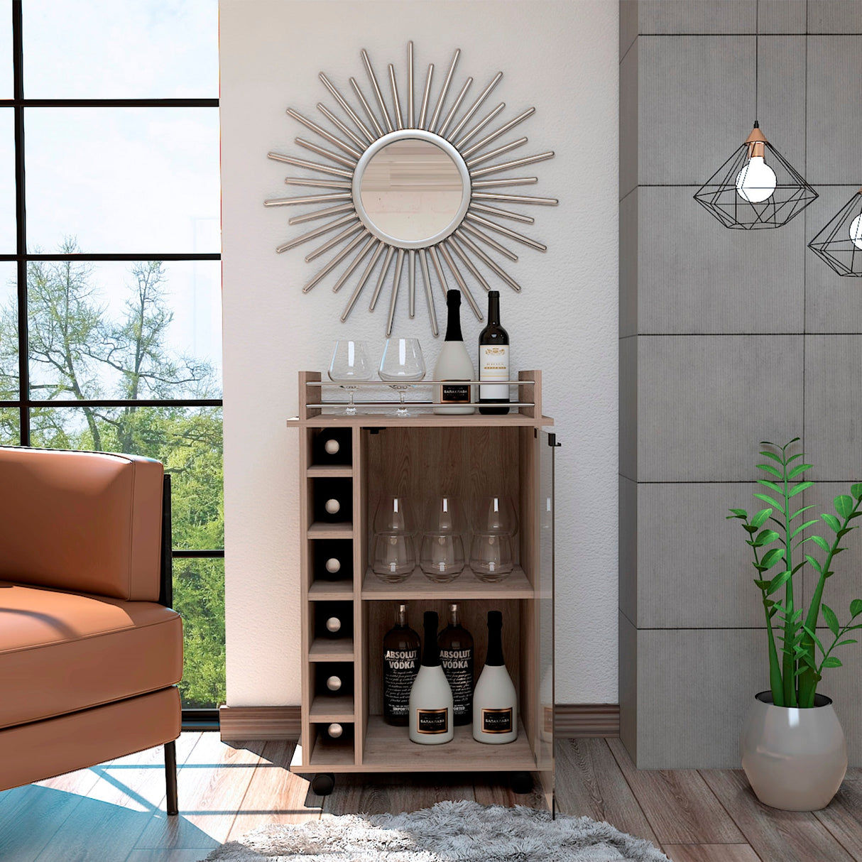 Bar Dukat Ceniza 55x89cm con Cuatro Compartimientos y con Seis Portabotellas - BARES | Bylmo