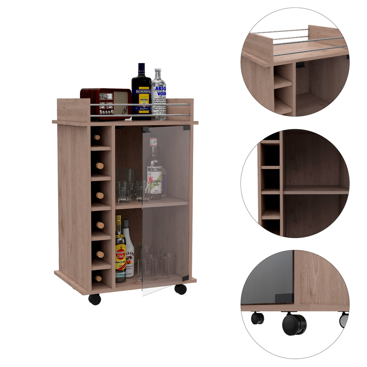 Bar Dukat Ceniza 55x89cm con Cuatro Compartimientos y con Seis Portabotellas - BARES | Bylmo