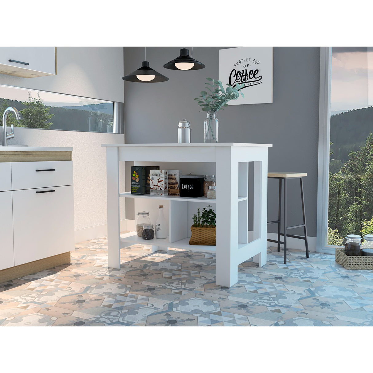 Mueble Auxiliar de Cocina Cala Blanco 103x90cm con Tres Compartimientos - BARRAS Y MUEBLES AUXILIARES | Bylmo