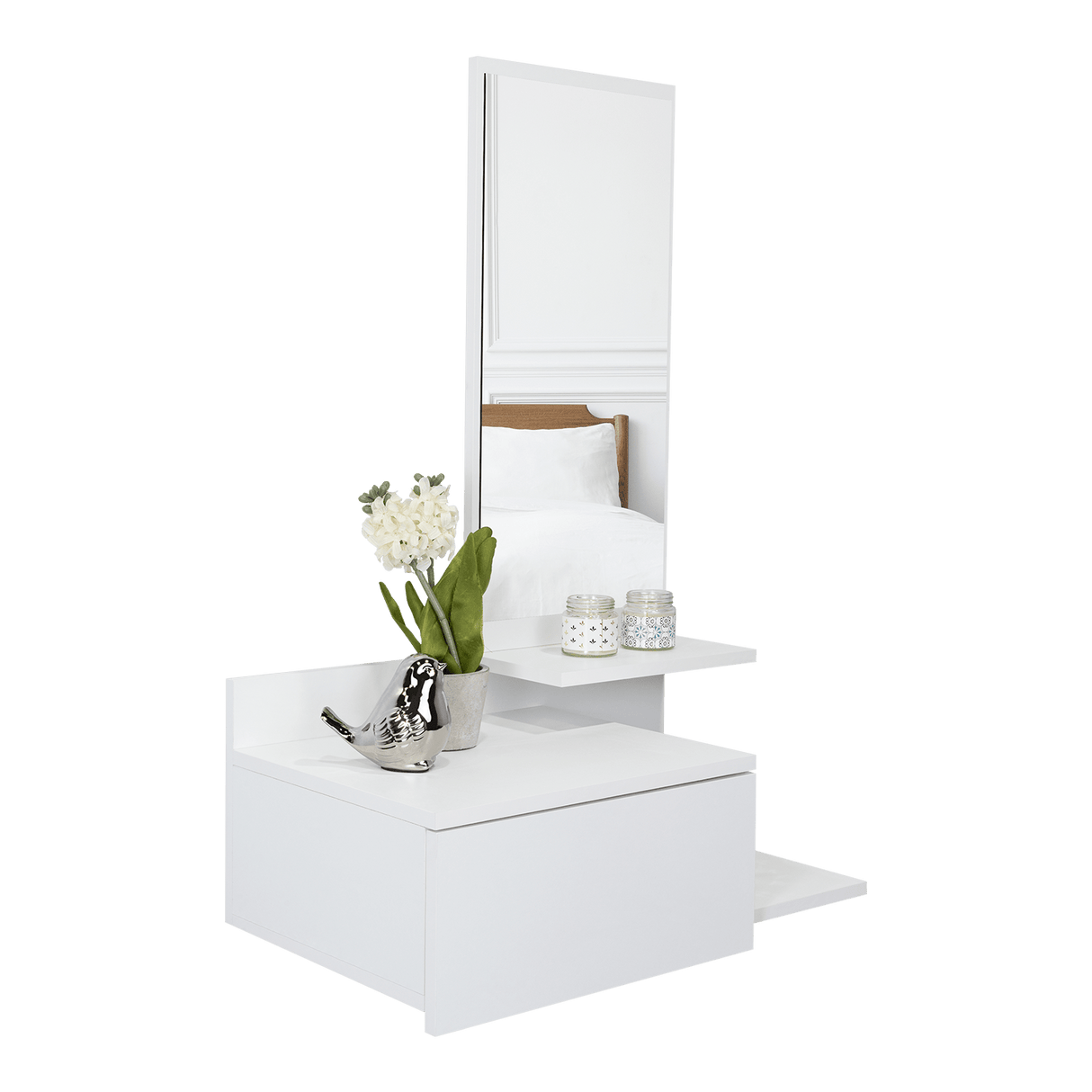 Recibidor Vienna Blanco 60.1x91.95cm con Un Cajón y con Tres Compartimientos - BIFES Y ARRIMOS | Bylmo