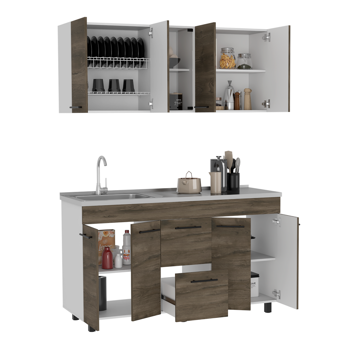 Cocina Boston Blanco 150.6x91.5cm Con Mesón De Acero Inoxidable Y Con Pozuelo Lado Izquierdo - COCINAS | Bylmo