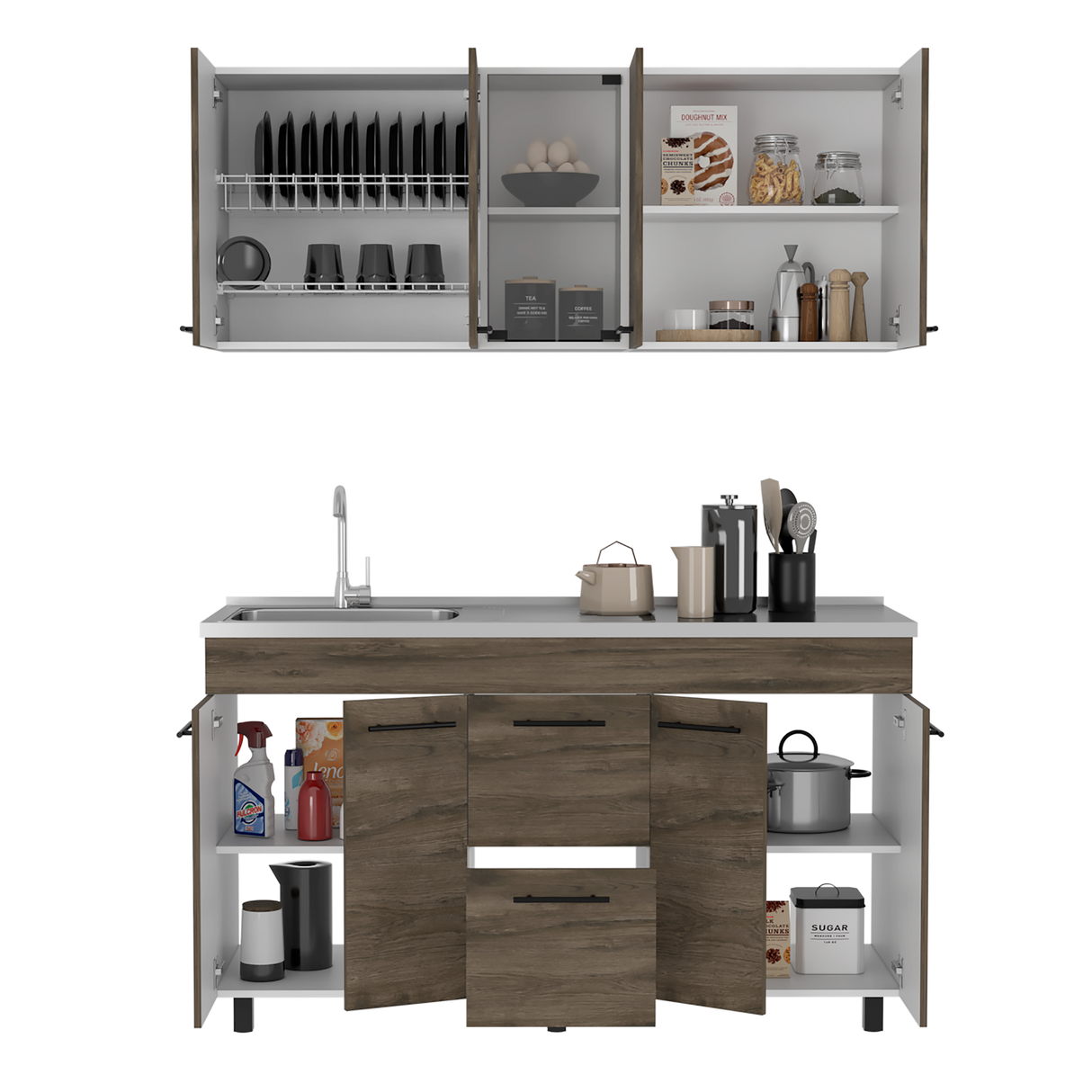 Cocina Boston Blanco 150.6x91.5cm Con Mesón De Acero Inoxidable Y Con Pozuelo Lado Izquierdo - COCINAS | Bylmo