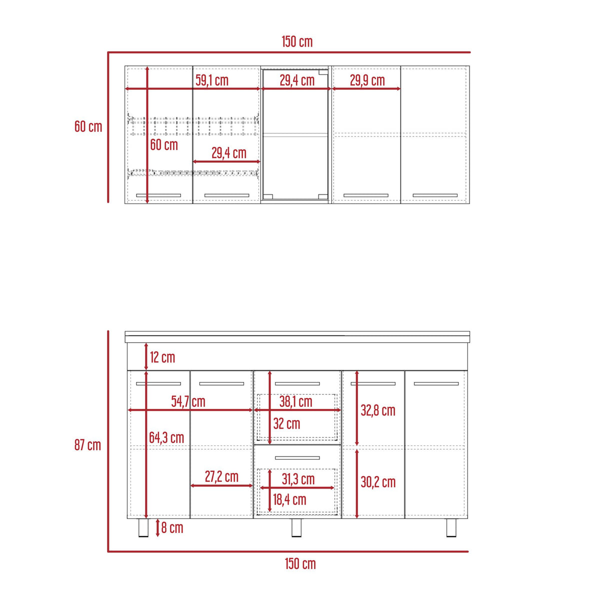Cocina Boston Blanco 150.6x91.5cm Con Mesón De Acero Inoxidable Y Con Pozuelo Lado Izquierdo - COCINAS | Bylmo
