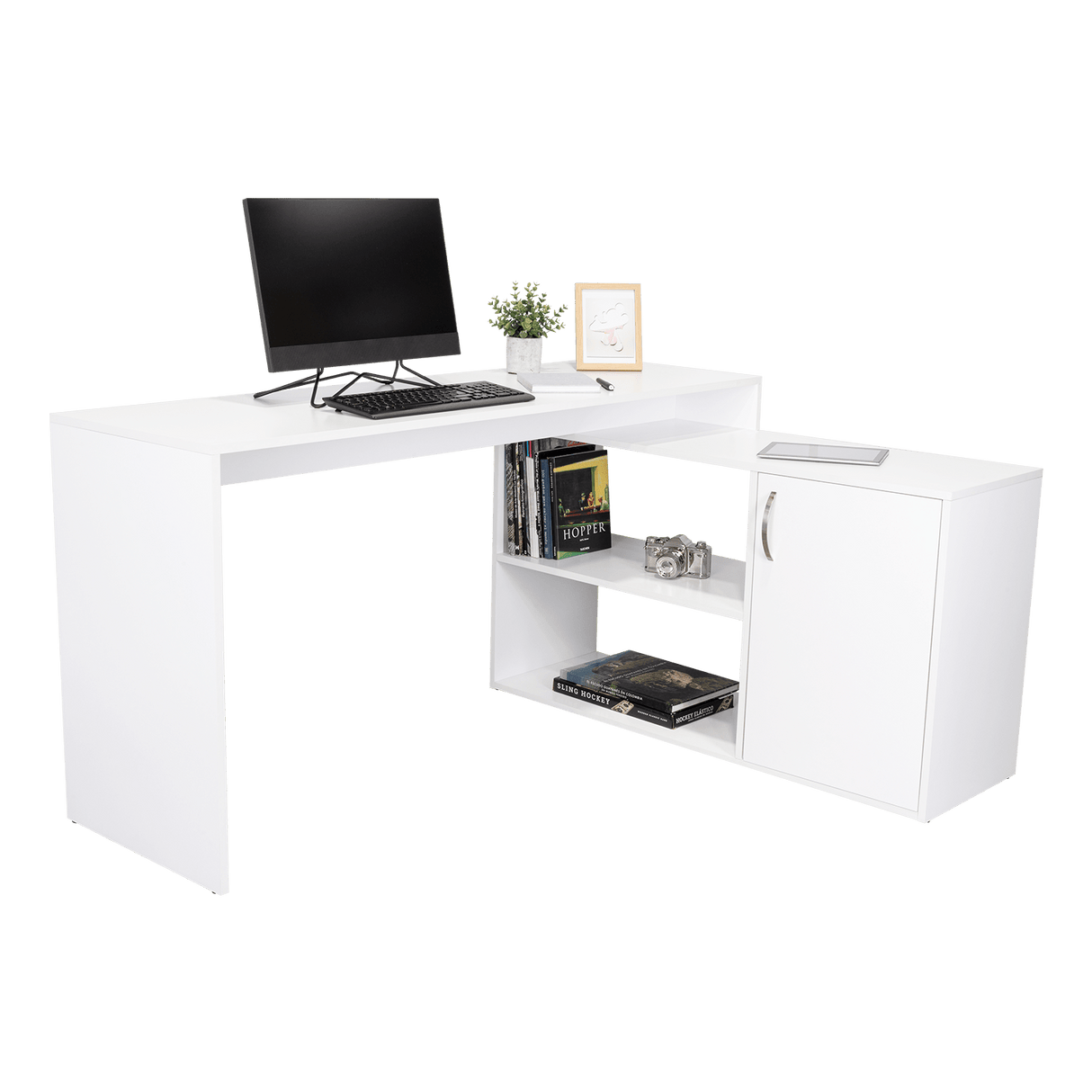 Escritorio En L Axis Blanco 151.5x76.5cm Sin Cajones Y Con Organizador De Libros - ESCRITORIOS | Bylmo