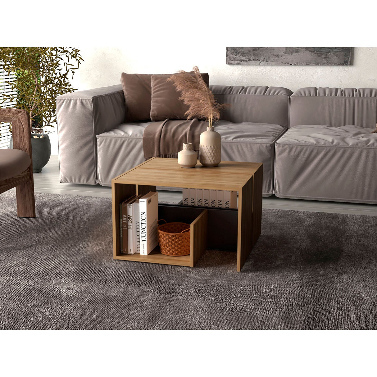 Mesa Auxiliar Everett Fresno 39.8x63.4cm Rectangular Con Tres Compartimientos - MESAS AUXILIARES | Bylmo