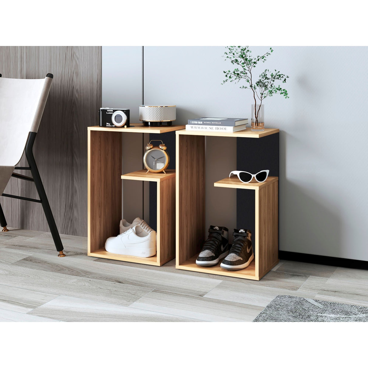 Mesa Auxiliar Everett Fresno 39.8x63.4cm Rectangular Con Tres Compartimientos - MESAS AUXILIARES | Bylmo