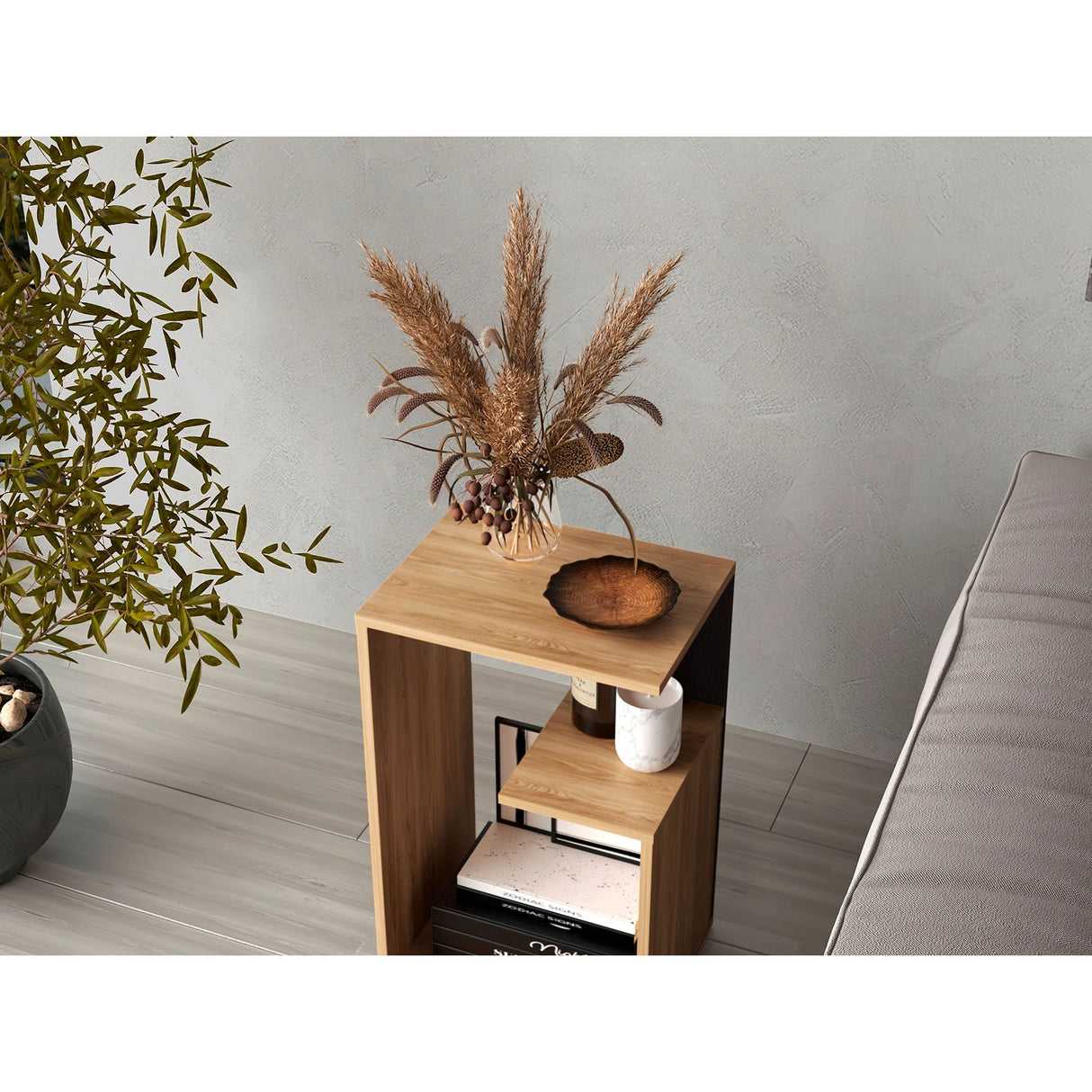 Mesa Auxiliar Everett Fresno 39.8x63.4cm Rectangular Con Tres Compartimientos - MESAS AUXILIARES | Bylmo