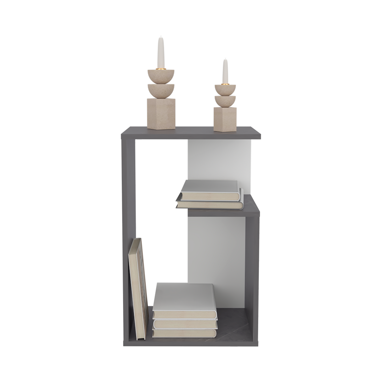 Mesa Auxiliar Everett Onix Y Blanco 39.8x63.4cm Rectangular Con Tres Compartimientos - MESAS AUXILIARES | Bylmo