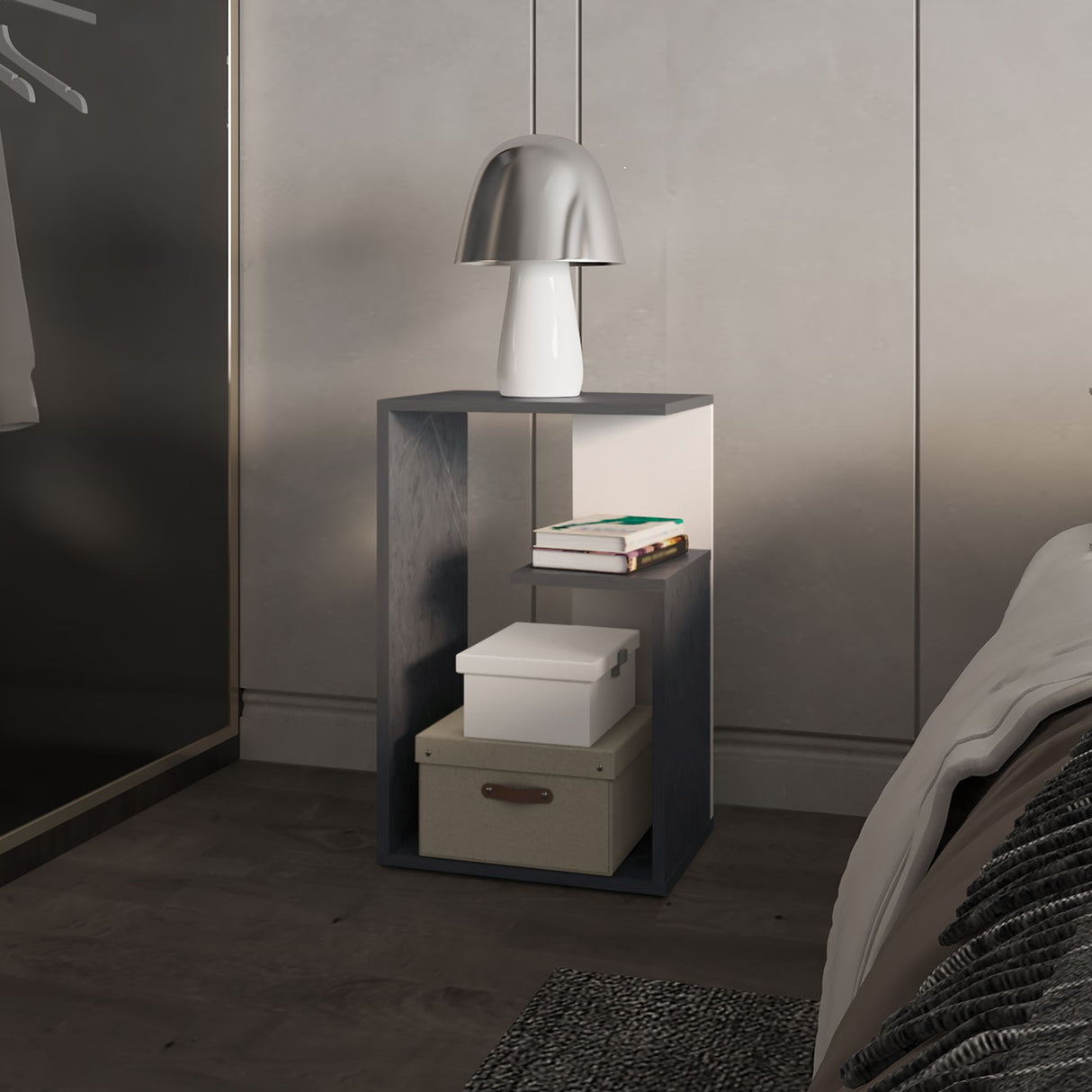 Mesa Auxiliar Everett Onix Y Blanco 39.8x63.4cm Rectangular Con Tres Compartimientos - MESAS AUXILIARES | Bylmo