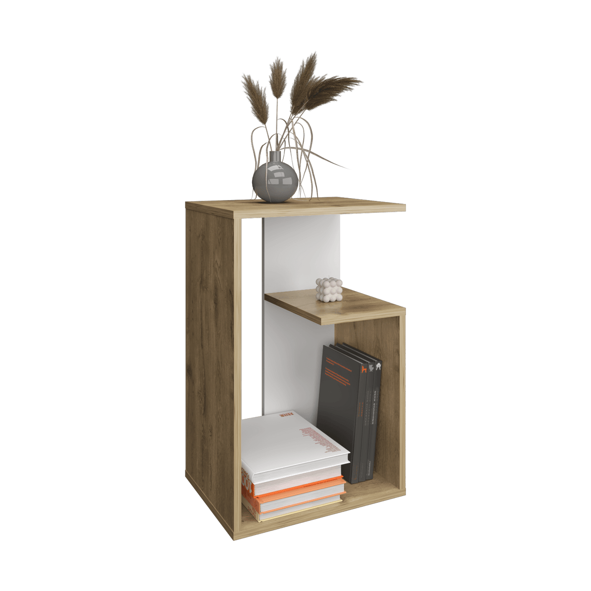 Mesa Auxiliar Everett Macadamia Y Blanco 39.8x63.4cm Rectangular Con Tres Compartimientos - MESAS AUXILIARES | Bylmo