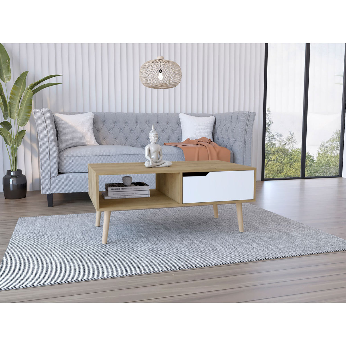 Mesa De Centro Oslo Macadamia 100.6x42cm Rectangular Con Patas - MESAS DE CENTRO | Bylmo