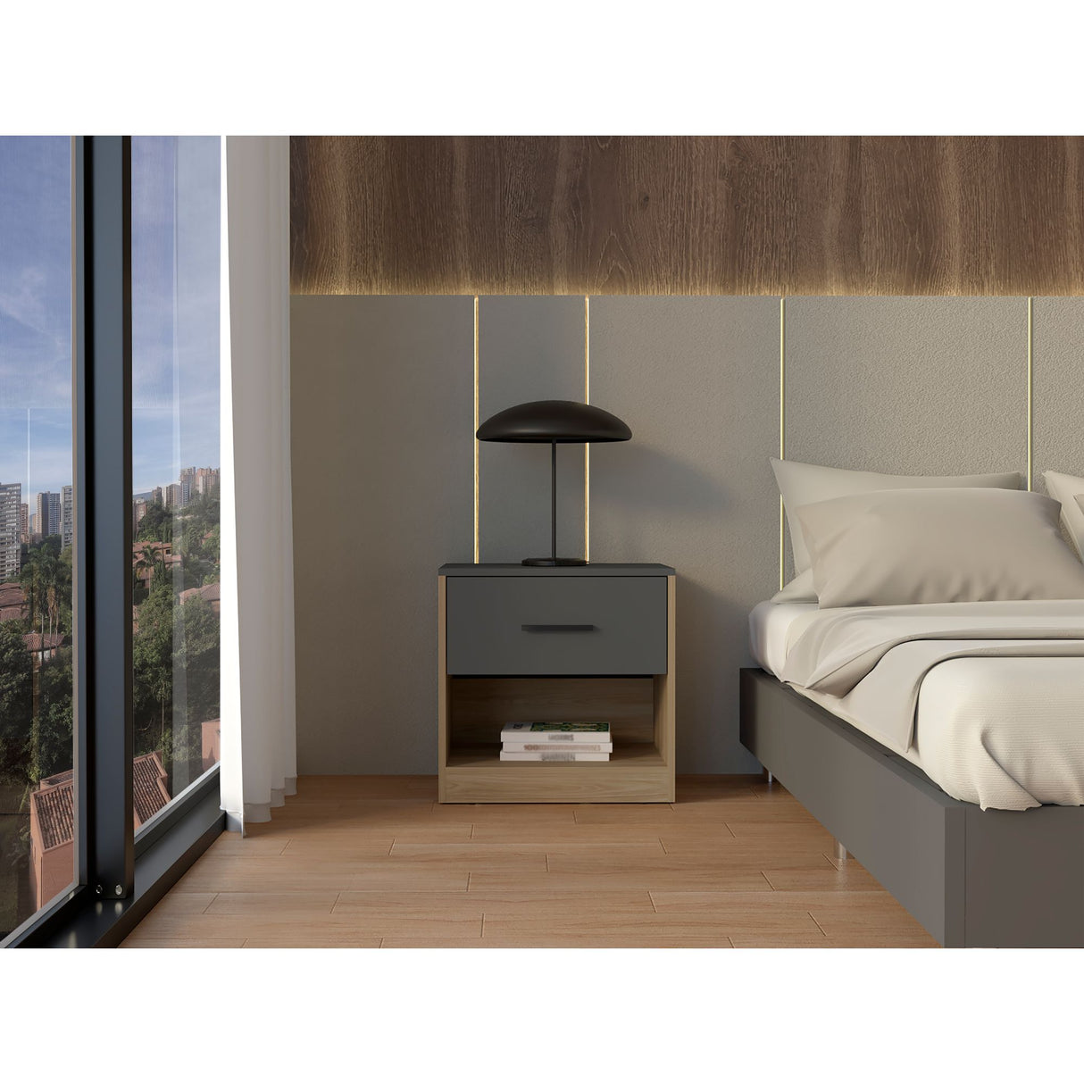 Mesa De Noche Alder Fresno Europeo 50x40.3cm Con Un Cajón Y Dos Compartimientos - MESAS DE NOCHE | Bylmo