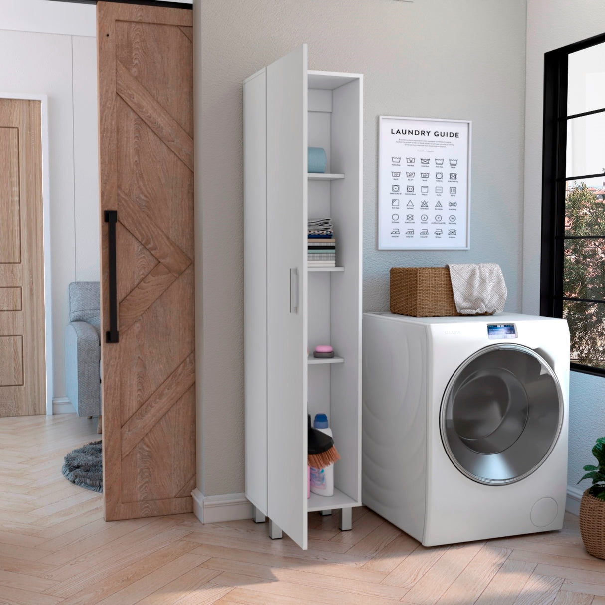 Mueble para Almacenamiento Vintro Blanco 40x180cm con Una Puerta y con Patas - MUEBLES DE ASEO Y ROPAS | Bylmo