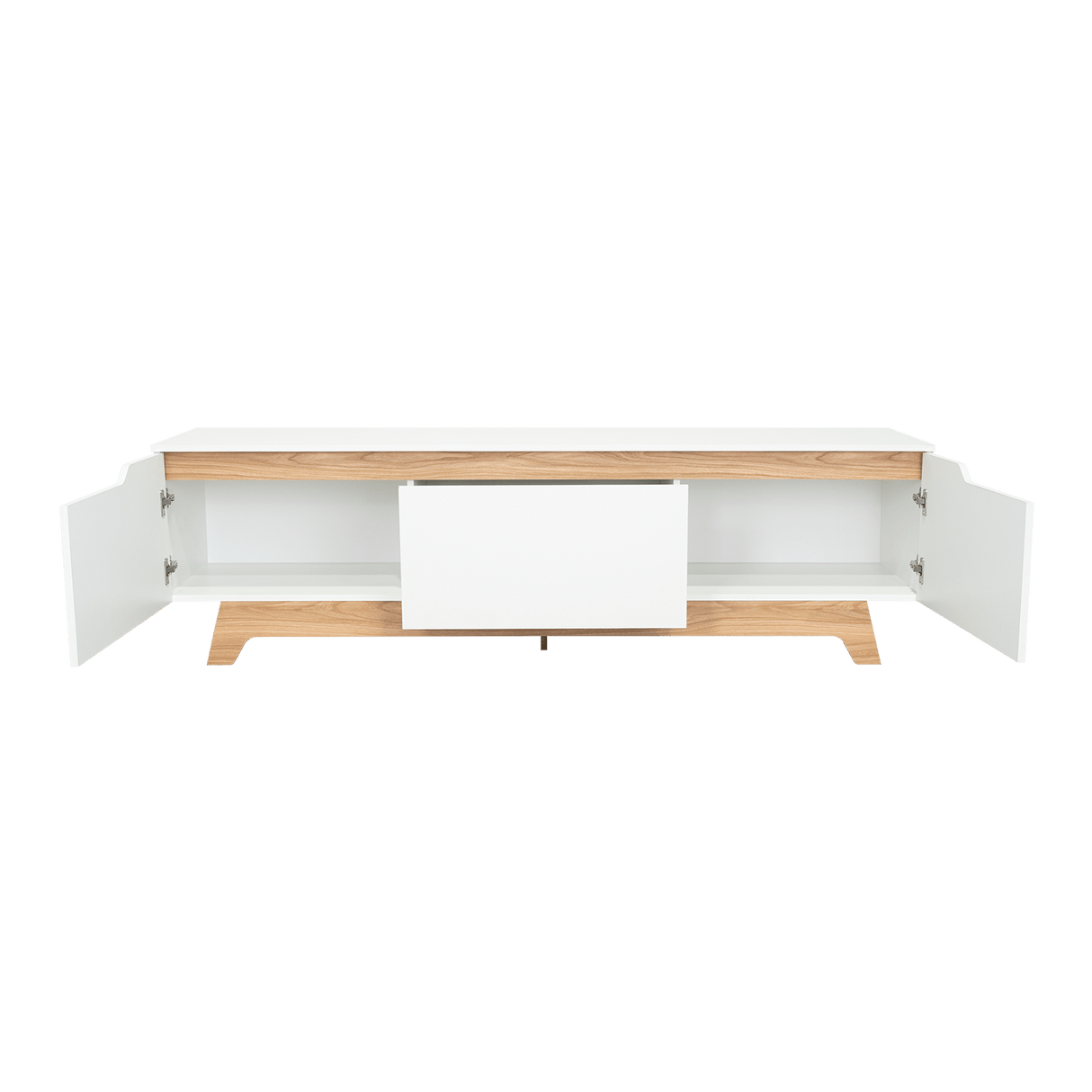 Centro de Entretenimiento Woodall Blanco 180.6x53cm para TV Hasta 80" Pulgadas con Cuatro Compartimientos - MUEBLES DE TV | Bylmo