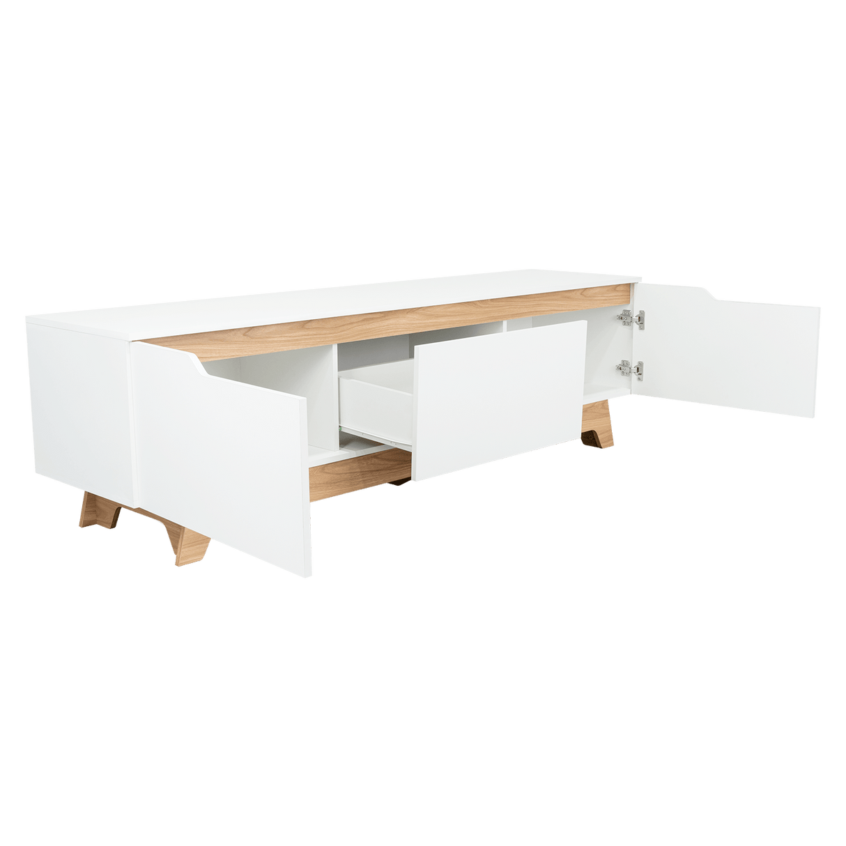 Centro de Entretenimiento Woodall Blanco 180.6x53cm para TV Hasta 80" Pulgadas con Cuatro Compartimientos - MUEBLES DE TV | Bylmo