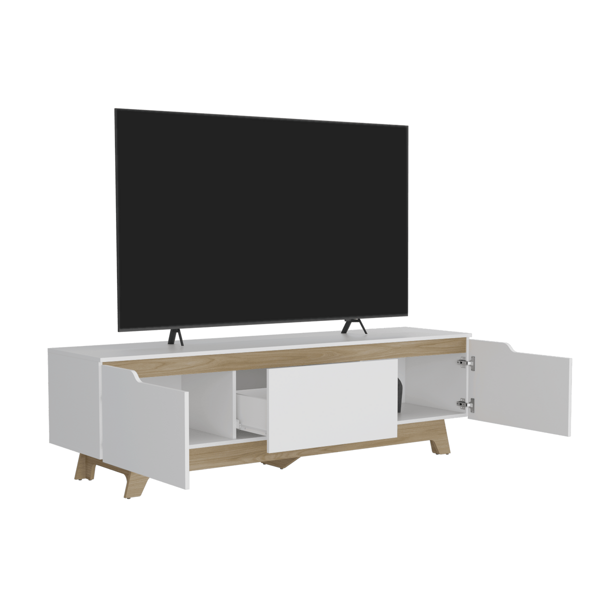 Centro de Entretenimiento Woodall Blanco 180.6x53cm para TV Hasta 80" Pulgadas con Cuatro Compartimientos - MUEBLES DE TV | Bylmo