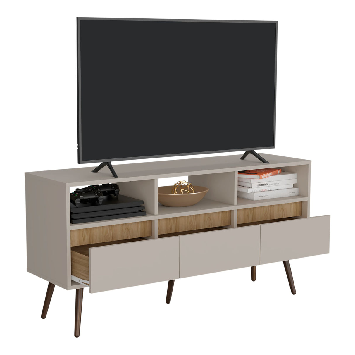 Rack de TV Aranjuez Taupe 120.1x60cm para TV Hasta 50" Pulgadas con Seis Compartimientos - MUEBLES DE TV | Bylmo