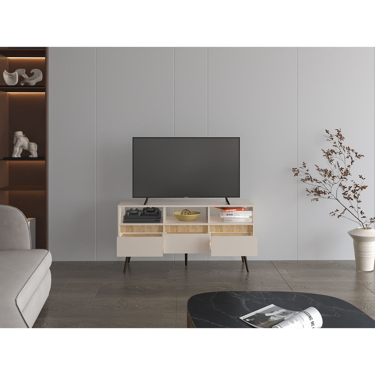 Rack de TV Aranjuez Taupe 120.1x60cm para TV Hasta 50" Pulgadas con Seis Compartimientos - MUEBLES DE TV | Bylmo