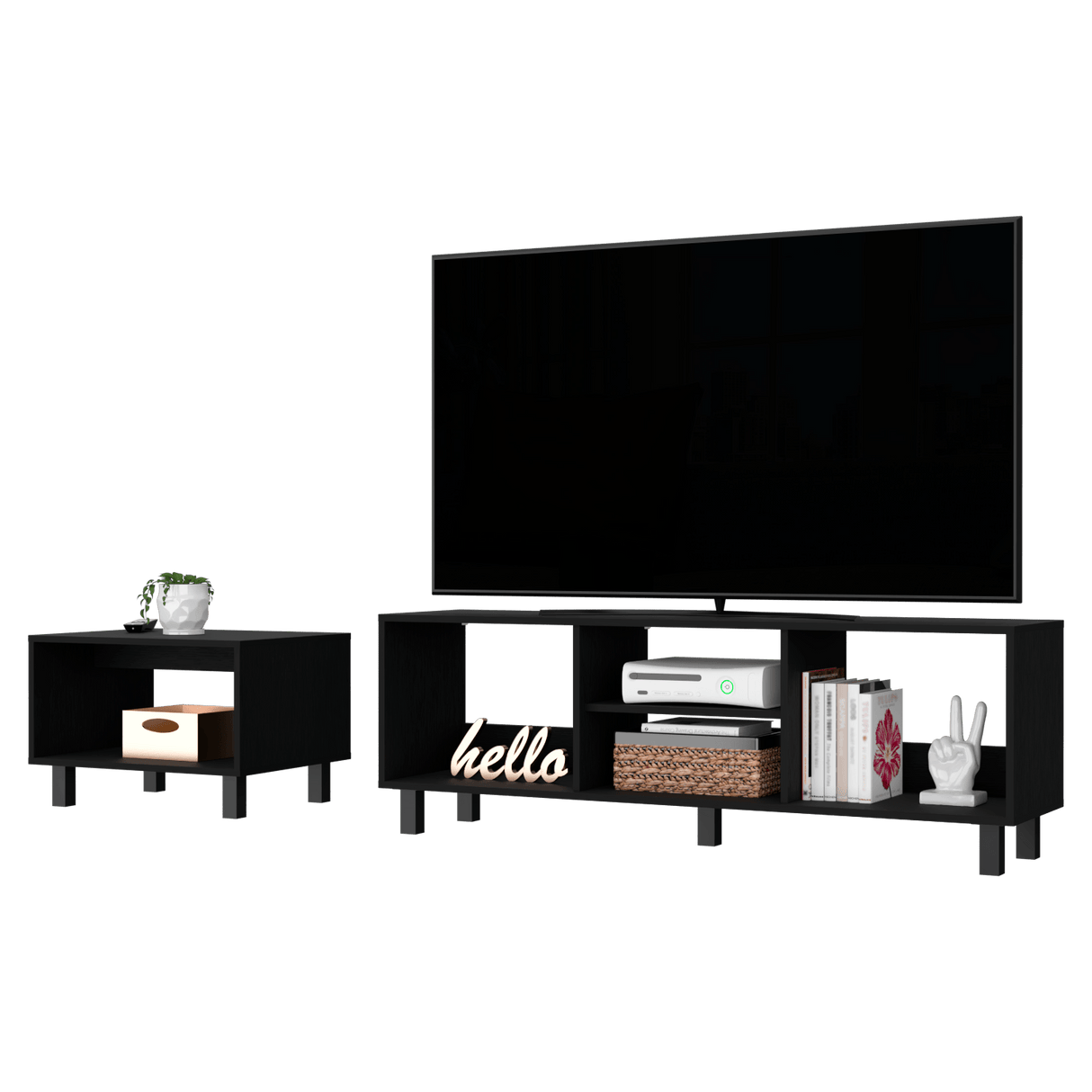Combo Mueble de TV y Mesa de Centro Eclpse Wengue 140.2x45.7cm para TV Hasta 65" Pulgadas con Seis Compartimientos - MUEBLES DE TV | Bylmo