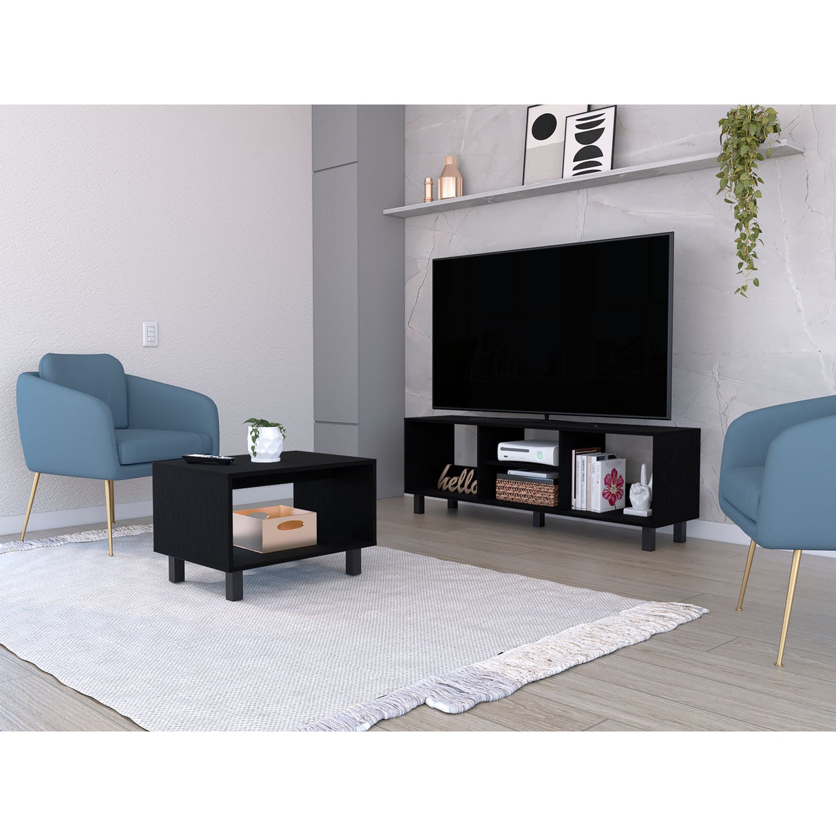 Combo Mueble de TV y Mesa de Centro Eclpse Wengue 140.2x45.7cm para TV Hasta 65" Pulgadas con Seis Compartimientos - MUEBLES DE TV | Bylmo