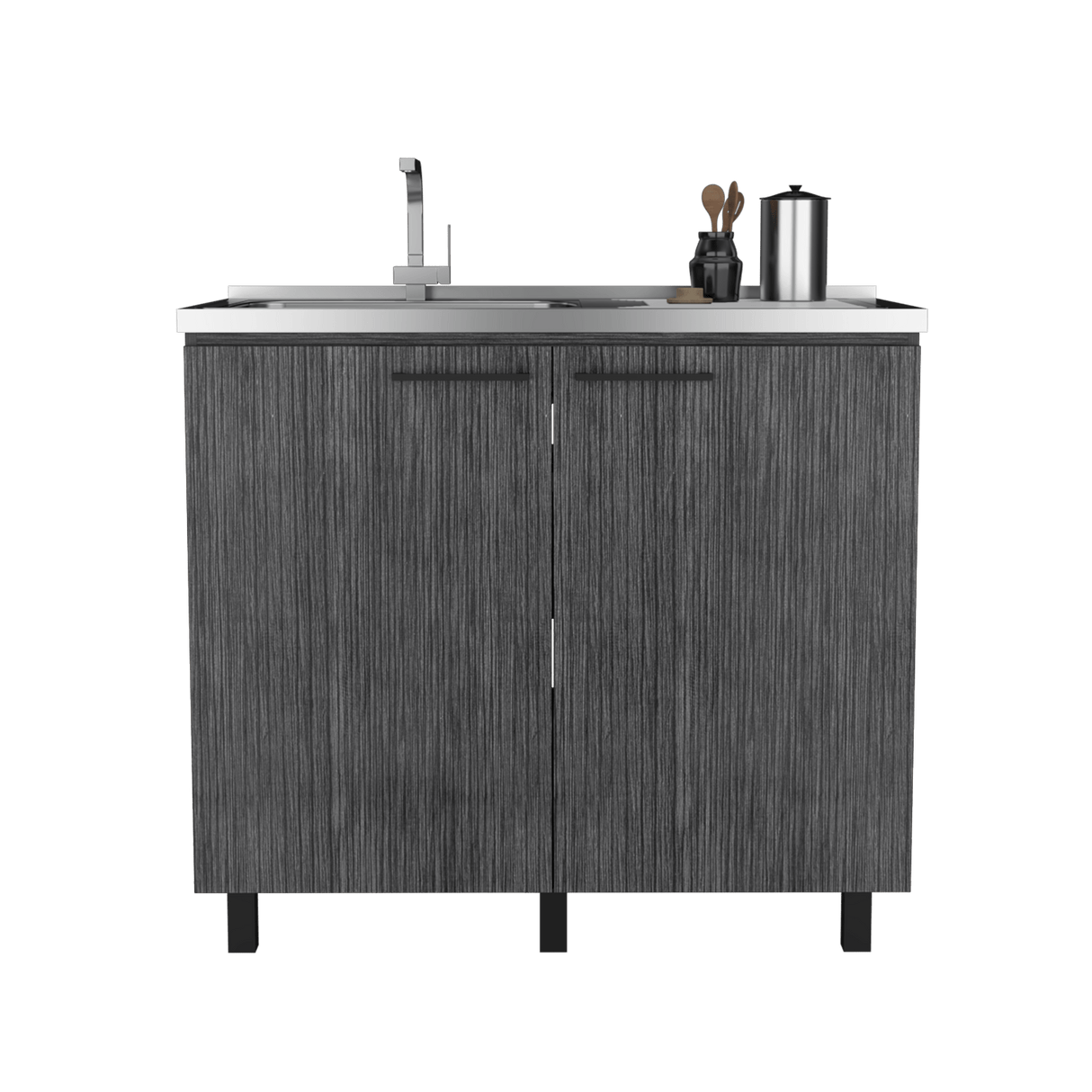 Mueble Inferior de Cocina Napoles Roble Gris 100x90cm con Mesón de Acero Inoxidable y Pozuelo Lado Izquierdo - MUEBLES INFERIORES DE COCINA | Bylmo