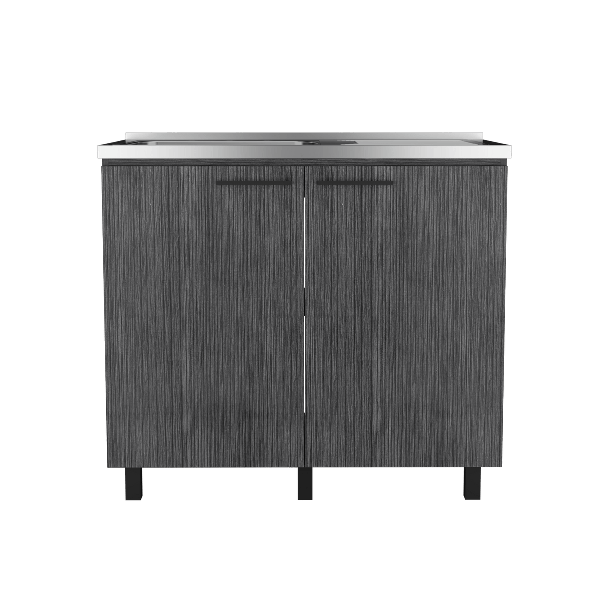 Mueble Inferior de Cocina Napoles Roble Gris 100x90cm con Mesón de Acero Inoxidable y Pozuelo Lado Izquierdo - MUEBLES INFERIORES DE COCINA | Bylmo
