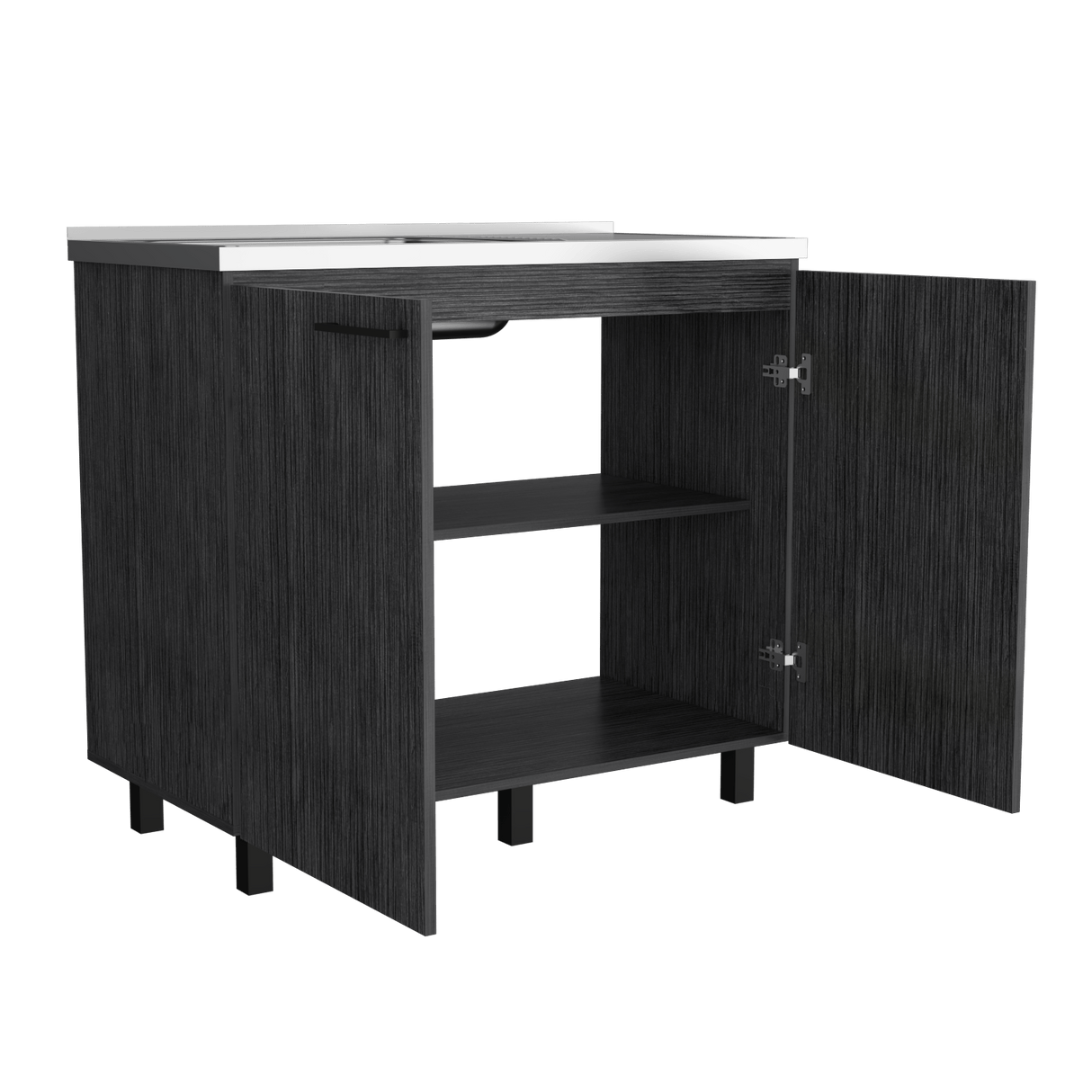 Mueble Inferior de Cocina Napoles Roble Gris 100x90cm con Mesón de Acero Inoxidable y Pozuelo Lado Izquierdo - MUEBLES INFERIORES DE COCINA | Bylmo