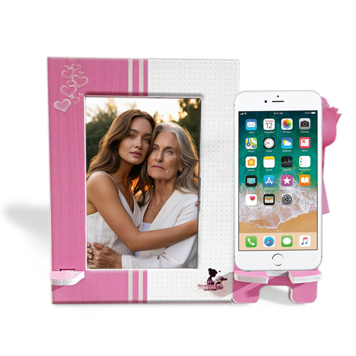 Cuadro Portarretrato Rosado y Blanco 24.5x20.5cm Rectangular De Mesa para Una Foto con Portacelular - PORTARRETRATOS | Bylmo