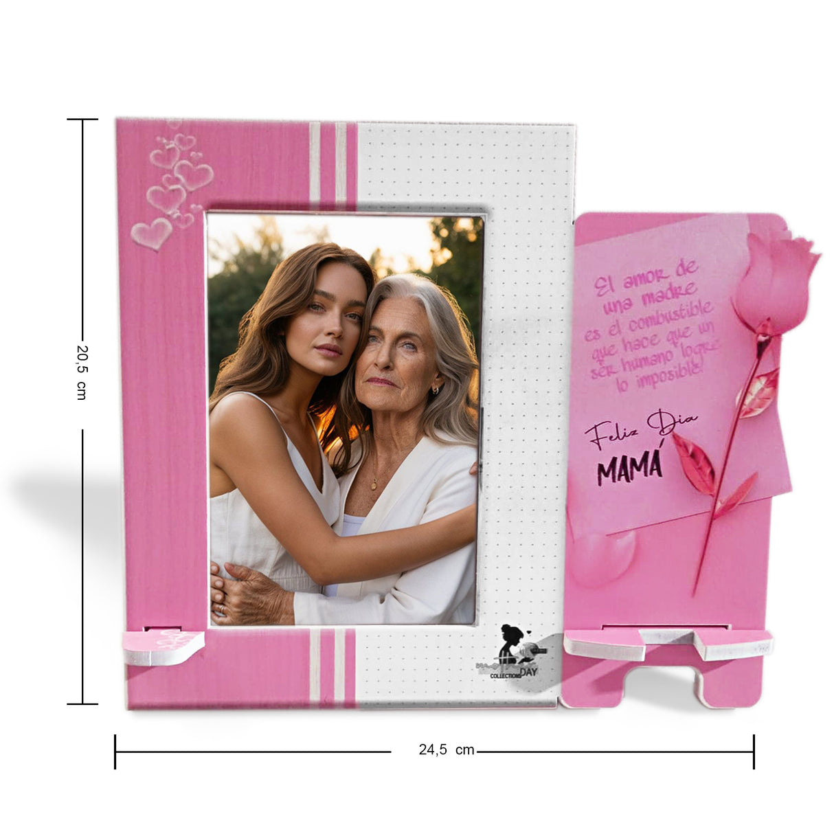 Cuadro Portarretrato Rosado y Blanco 24.5x20.5cm Rectangular De Mesa para Una Foto con Portacelular - PORTARRETRATOS | Bylmo