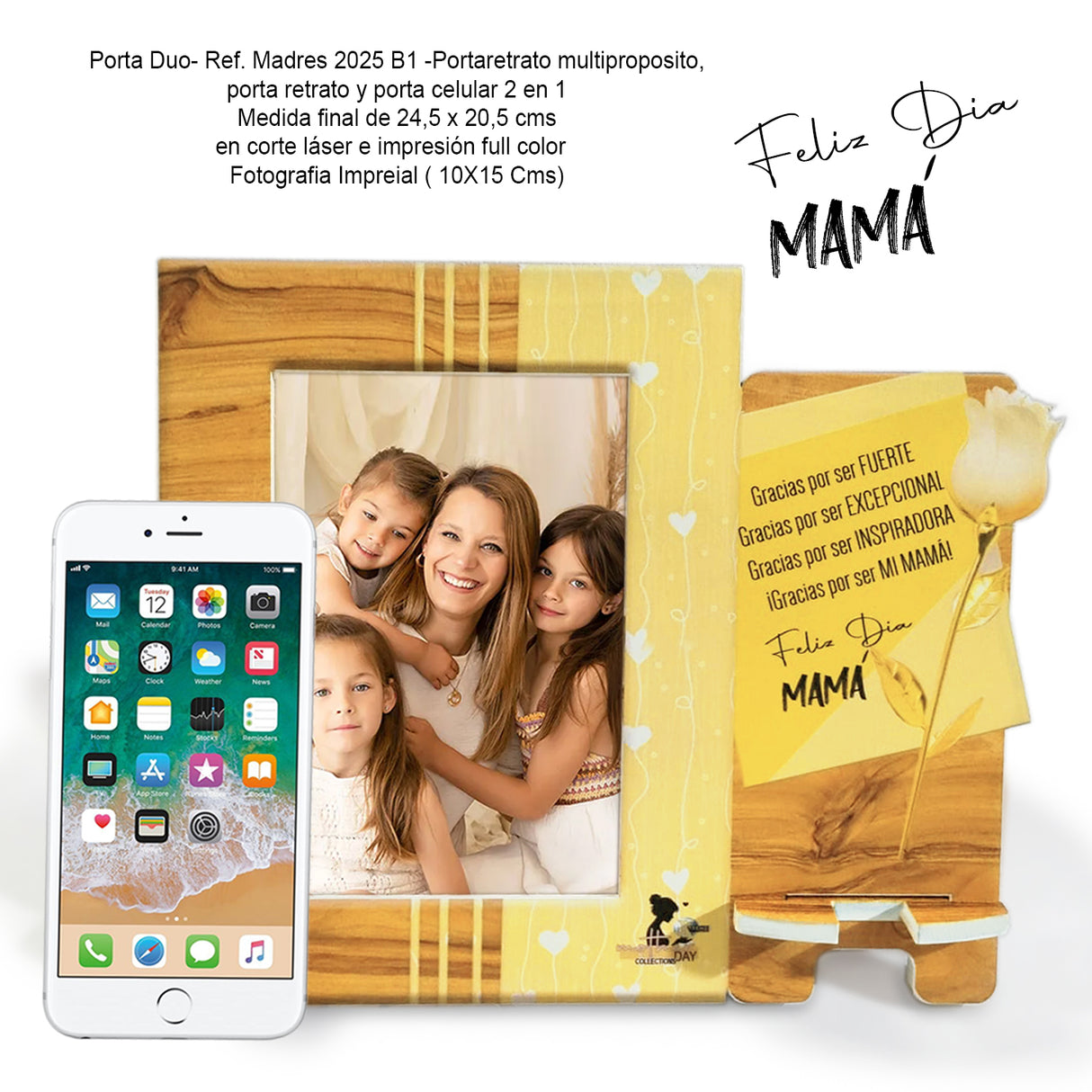 Cuadro Portarretrato Amarillo y Blanco 24.5x20.5cm Rectangular De Mesa para Una Foto con Portacelular - PORTARRETRATOS | Bylmo