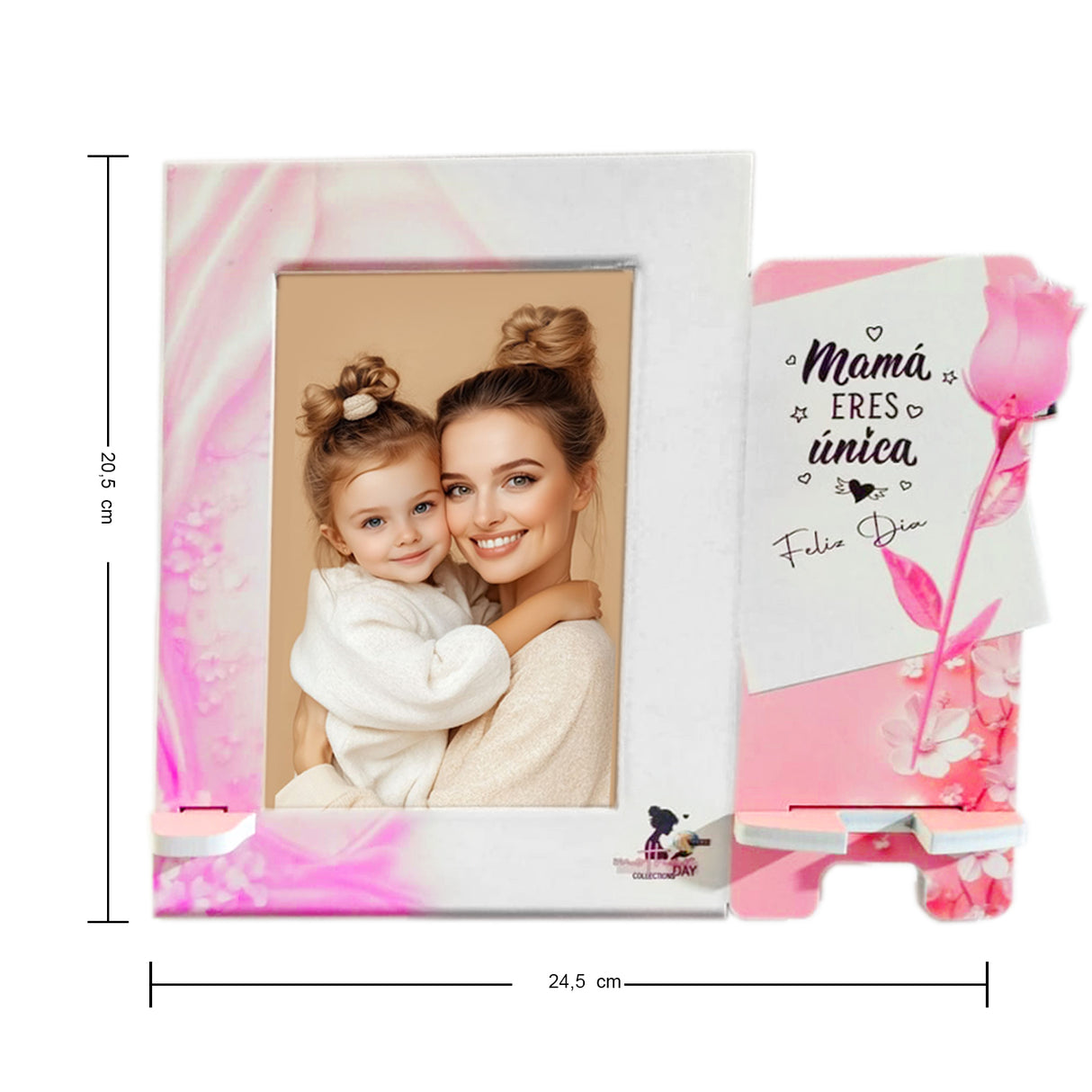 Cuadro Portarretrato Blanco y Rosado 24.5x20.5cm Rectangular De Mesa para Una Foto con Portacelular - PORTARRETRATOS | Bylmo