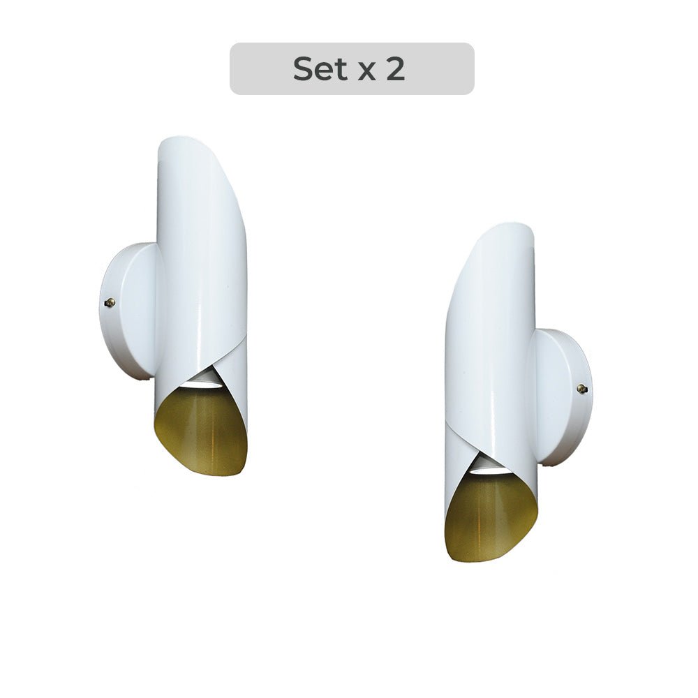 Set x 2 Lámparas de Pared Led Pergamino Blanco y Madera 13x30cm de de Dos Luces sin Bombilla - LAMPARAS DE PARED | Bylmo