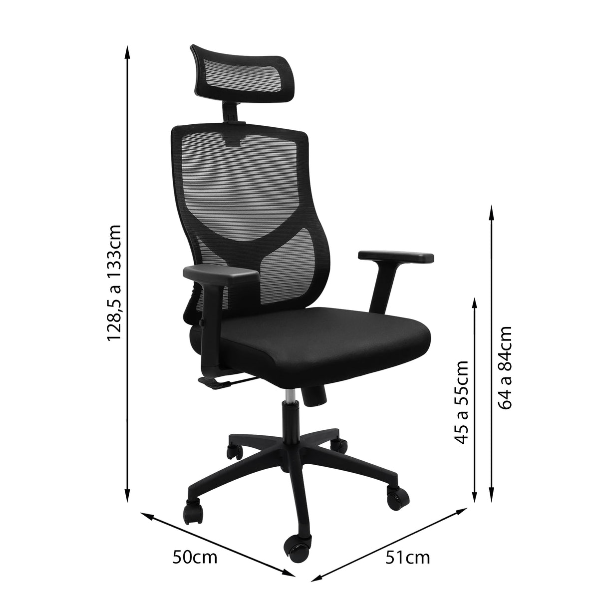 Silla de Escritorio para Oficina New Ergon Negro 51x133cm con Soporte Lumbar y Espaldar Reclinable - SILLAS DE OFICINA | Bylmo