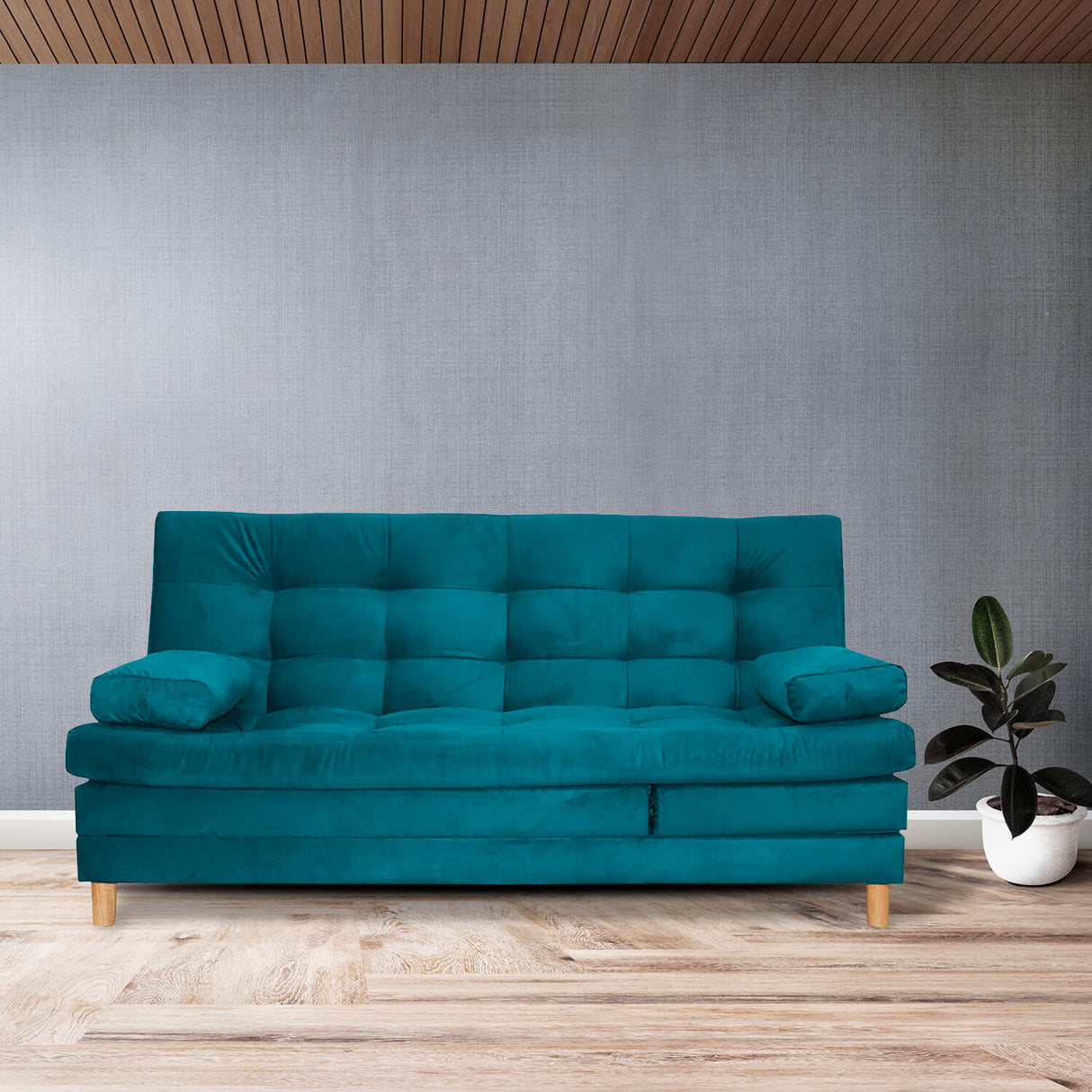 Sofá Cama Kalin Azul Turquesa 180x40cm De Tres Puestos Reclinable Antifluido con Dos Cojines Decorativos - SOFAS Y POLTRONAS | Bylmo