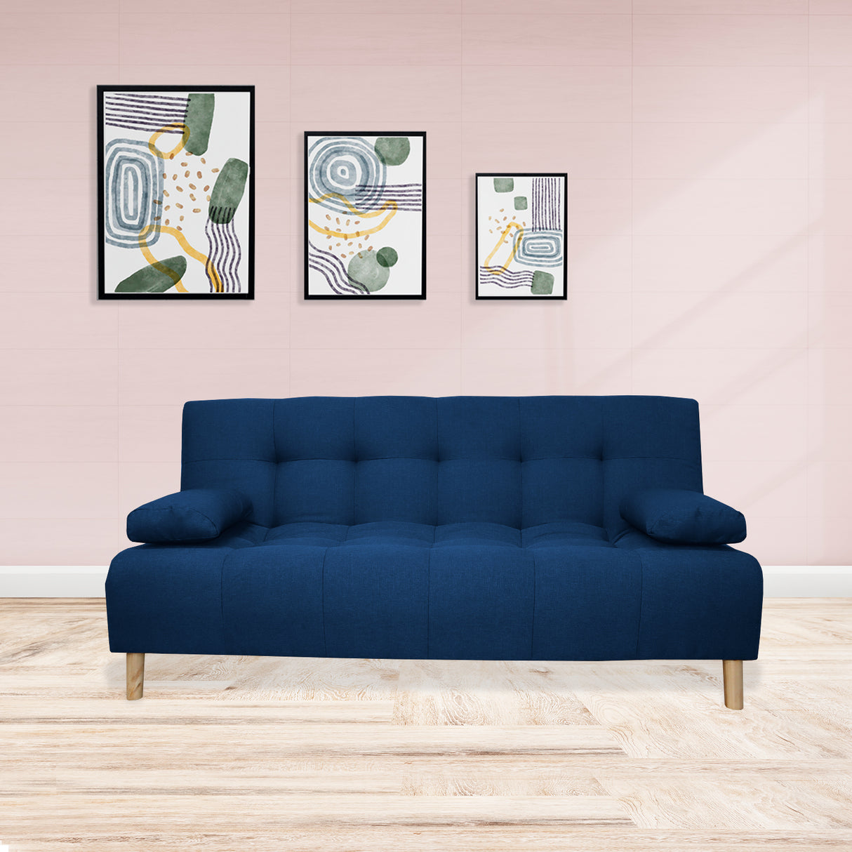 Sofá Cama Sabathy Azul Petróleo 180x40cm De Tres Puestos Reclinable Antifluido con Dos Cojines Decorativos - SOFAS Y POLTRONAS | Bylmo