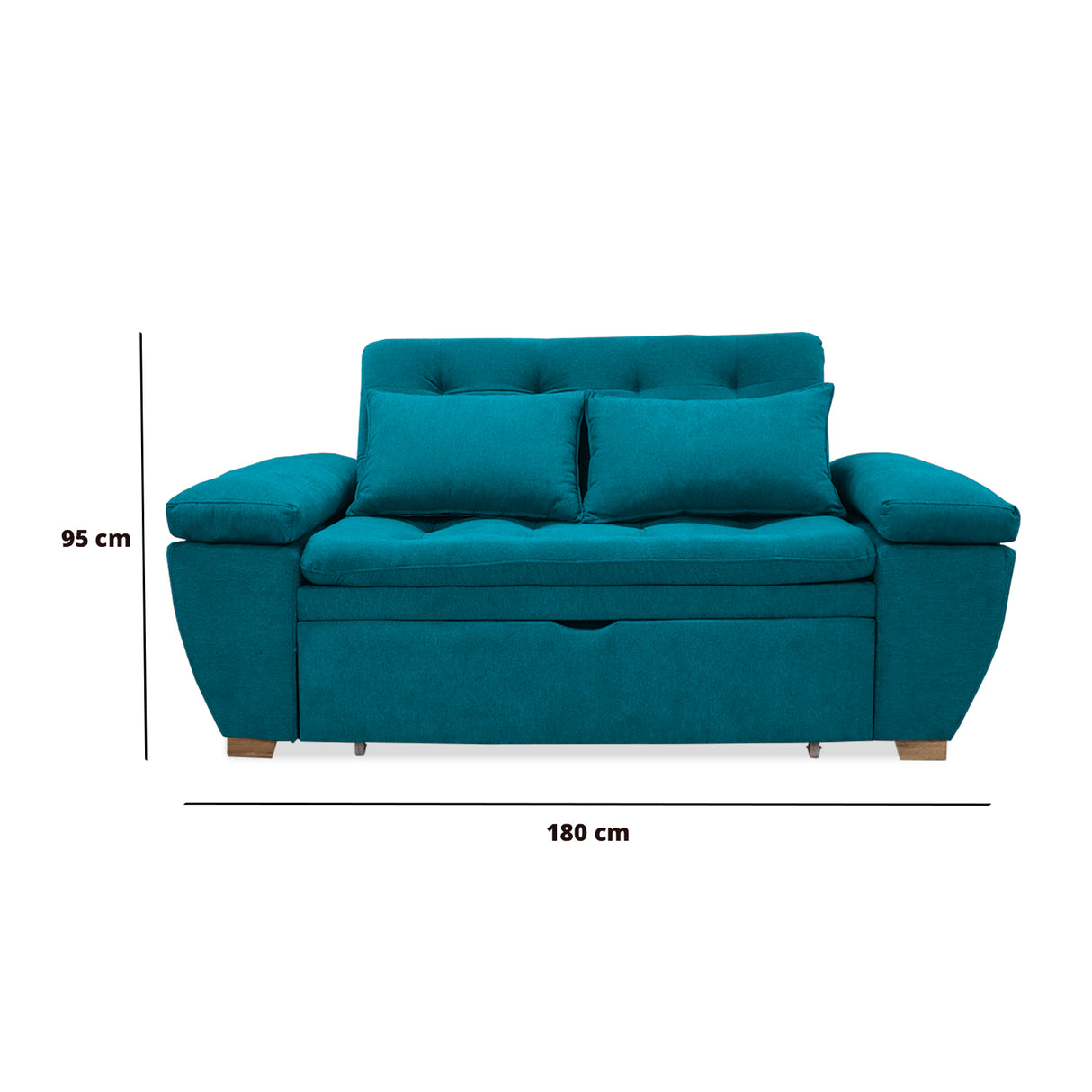 Sofá Cama Magnin Azul Turquesa 180x60cm De Tres Puestos Reclinable Antifluido con Dos Cojines Decorativos - SOFAS Y POLTRONAS | Bylmo