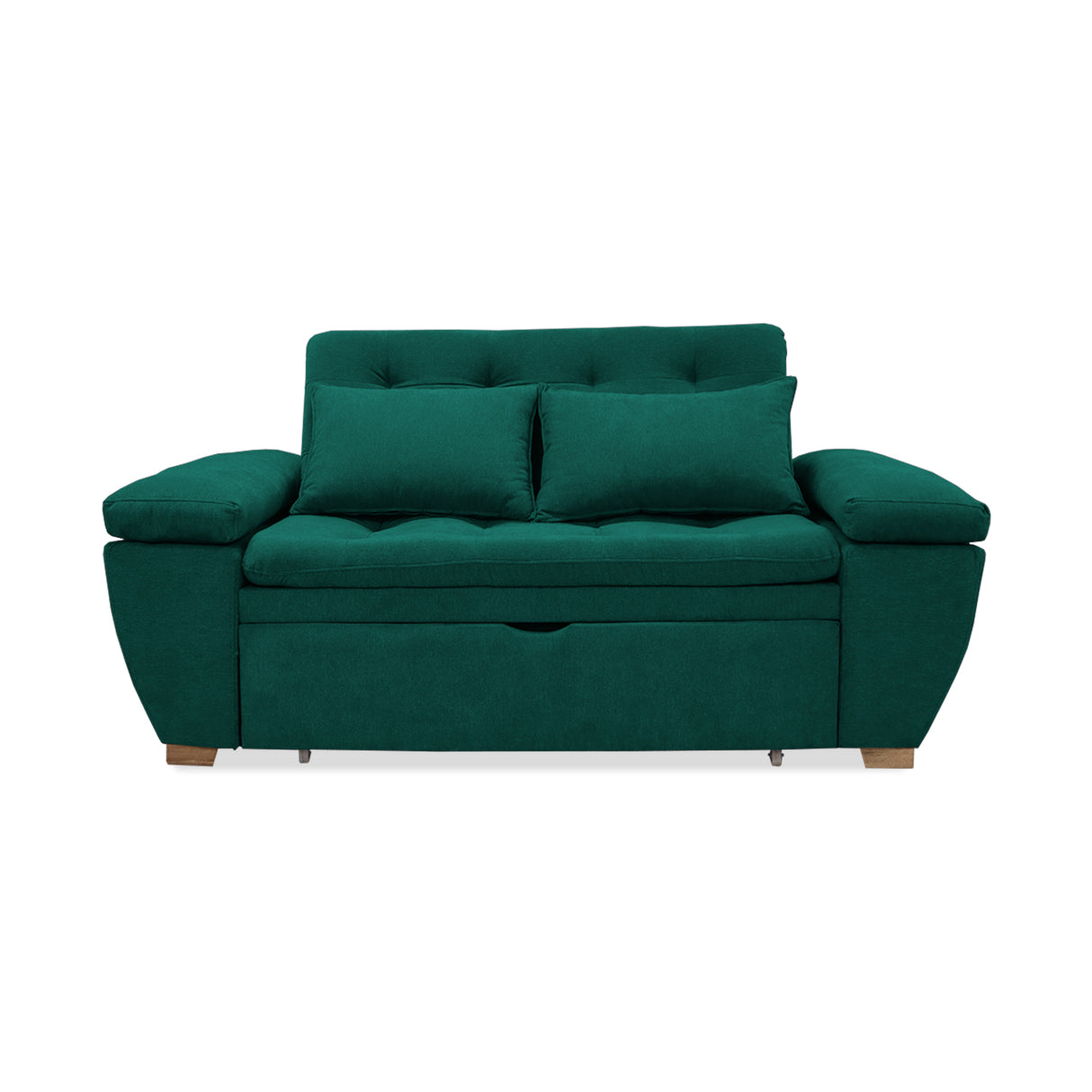 Sofá Cama Magnin Verde 180x60cm De Tres Puestos Reclinable Antifluido con Dos Cojines Decorativos - SOFAS Y POLTRONAS | Bylmo