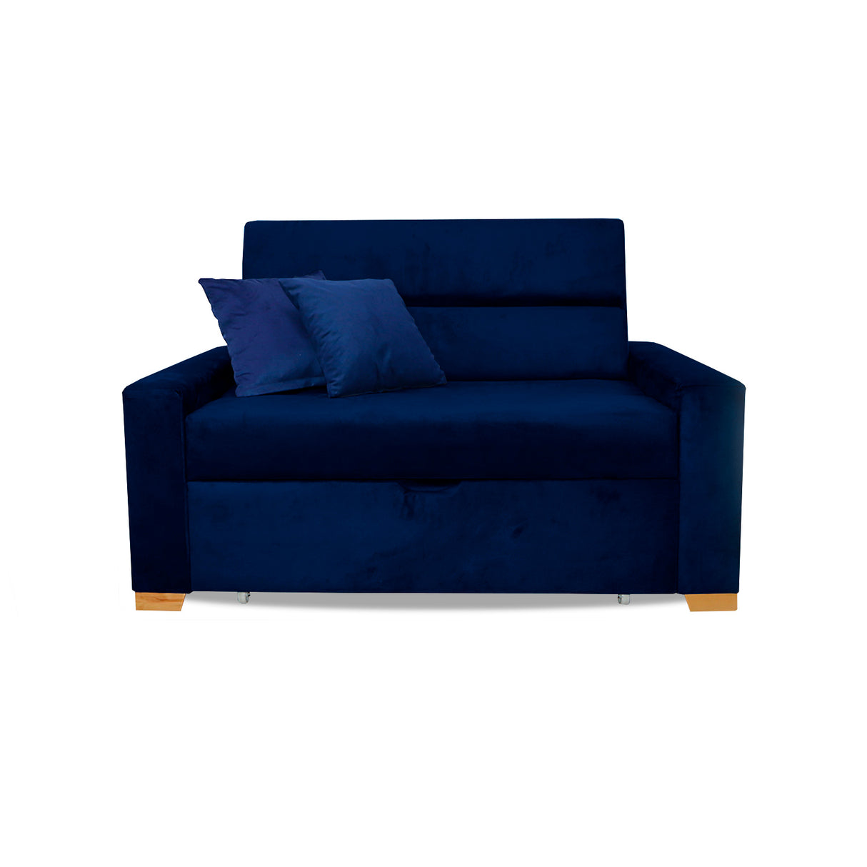 Sofá Cama Aubry Azul Petróleo 150x60cm De Dos Puestos Reclinable Antifluido con Dos Cojines Decorativos - SOFAS Y POLTRONAS | Bylmo