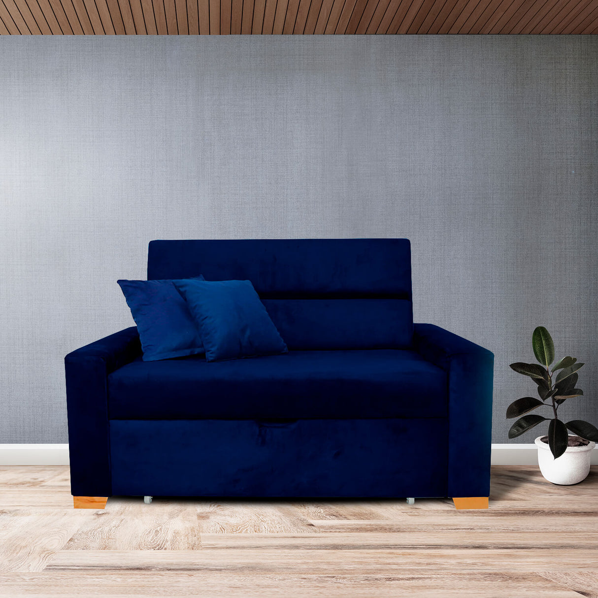 Sofá Cama Aubry Azul Petróleo 150x60cm De Dos Puestos Reclinable Antifluido con Dos Cojines Decorativos - SOFAS Y POLTRONAS | Bylmo