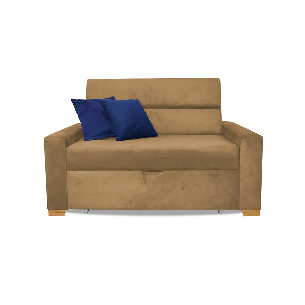 Sofá Cama Aubry Camel 150x60cm De Dos Puestos Reclinable Antifluido con Dos Cojines Decorativos - SOFAS Y POLTRONAS | Bylmo