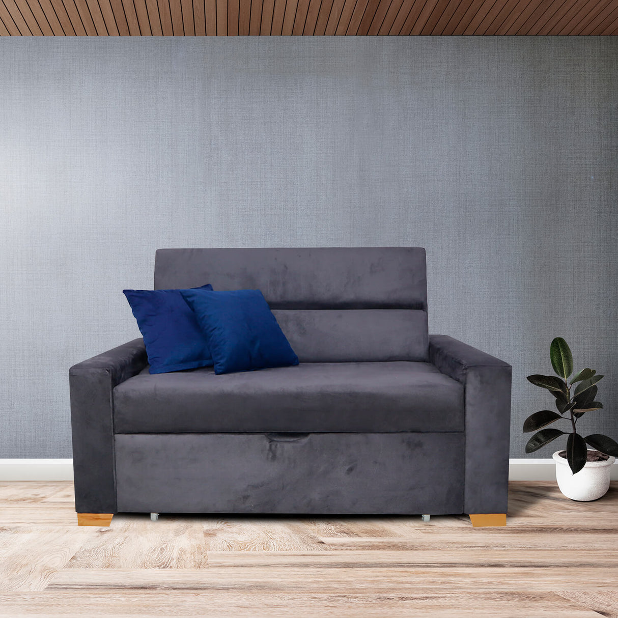 Sofá Cama Aubry Gris 150x60cm De Dos Puestos Reclinable Antifluido con Dos Cojines Decorativos - SOFAS Y POLTRONAS | Bylmo