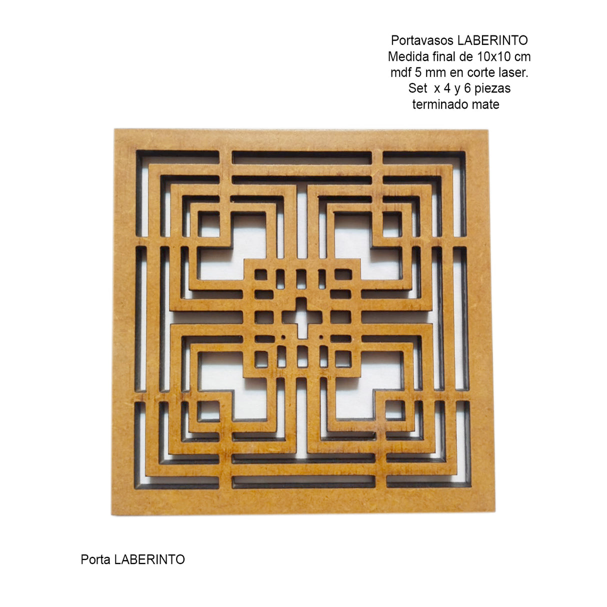 Set x 6 Portavasos Laberinto Madera 10x10cm Cuadrado Resistente e Impermeable - PORTAVASOS | Bylmo