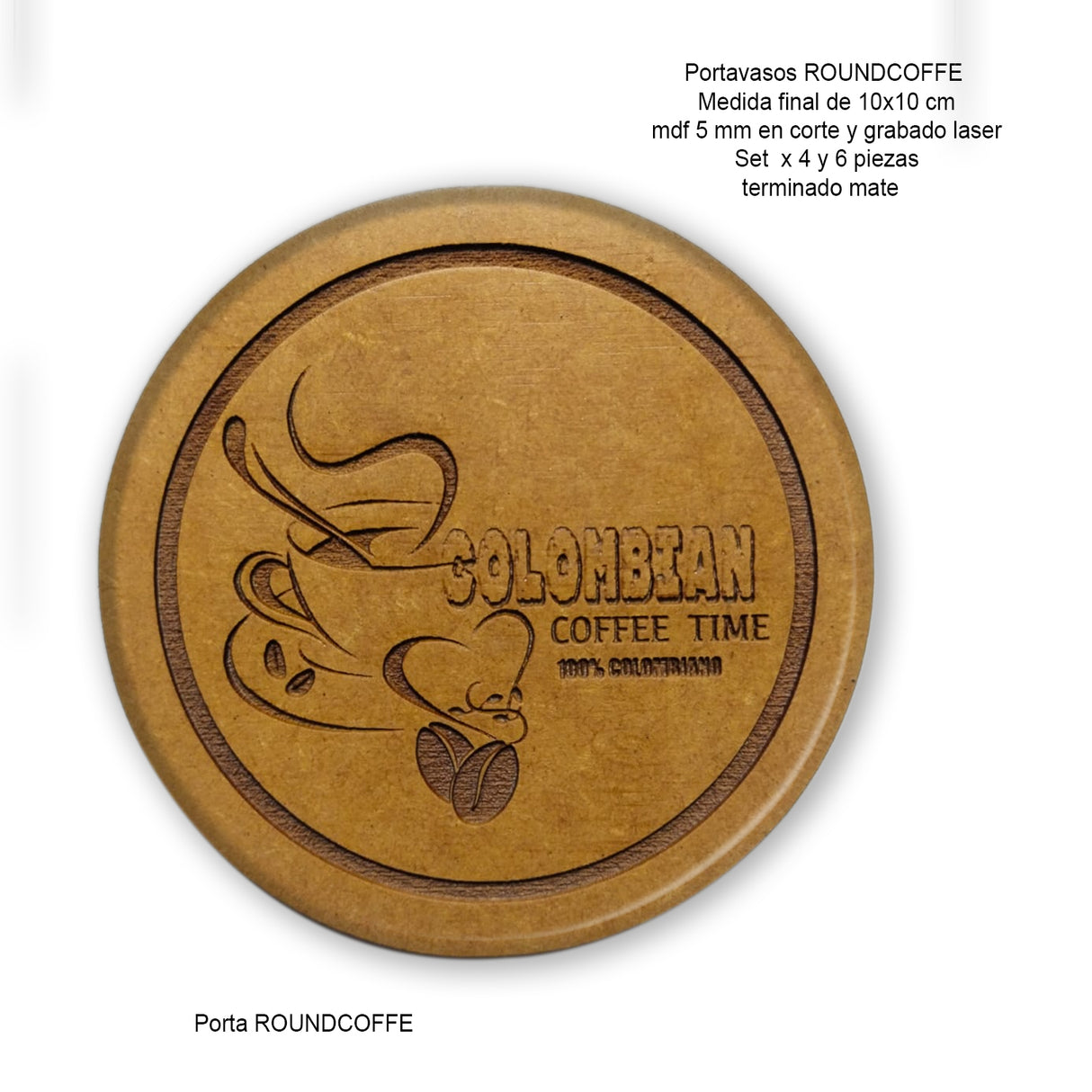 Set x 4 Portavasos Roundcoffe Madera 10x10cm Circular Resistente e Impermeable - PORTAVASOS | Bylmo