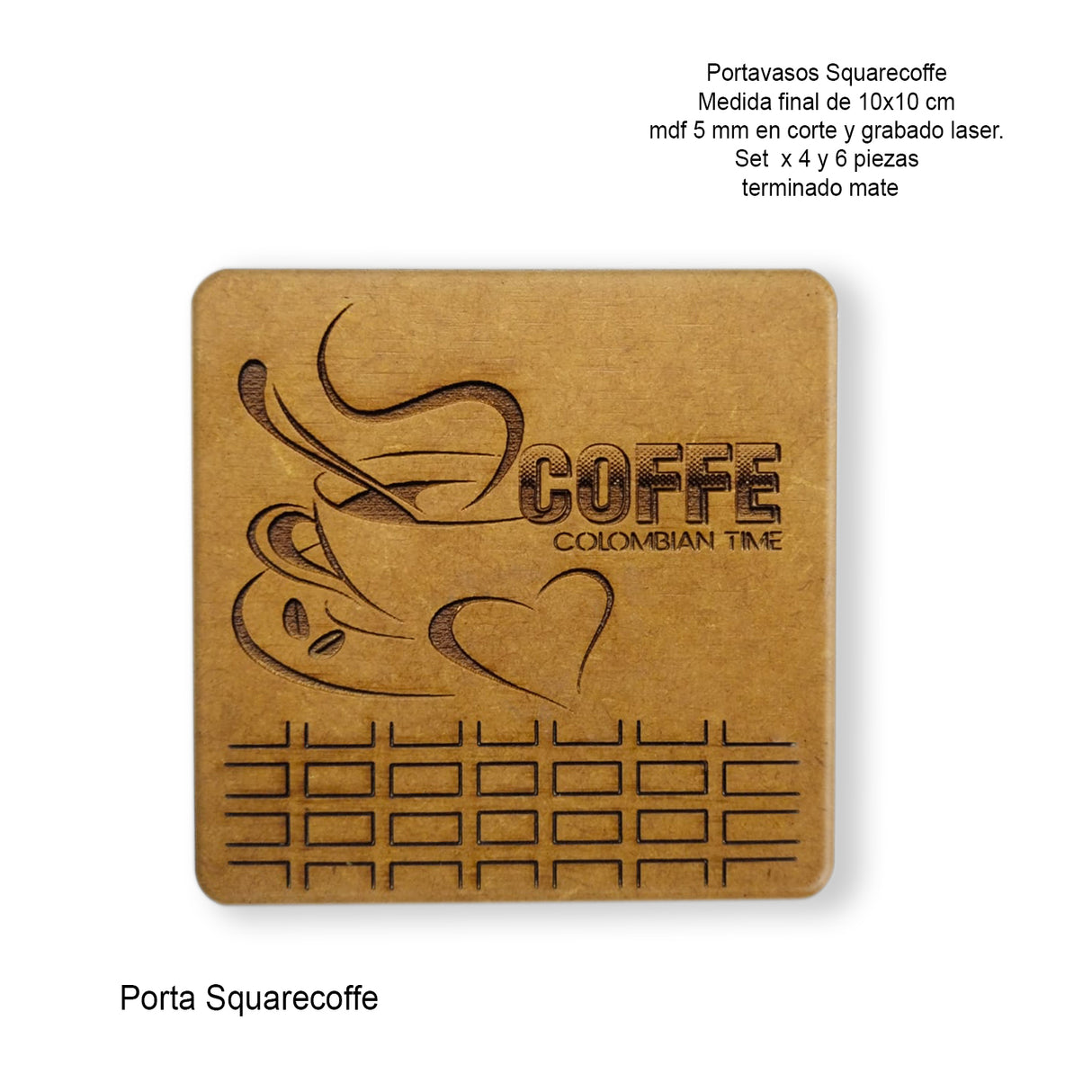 Set x 6 Portavasos Squarecoffe Madera 10x10cm Cuadrado Resistente e Impermeable - PORTAVASOS | Bylmo