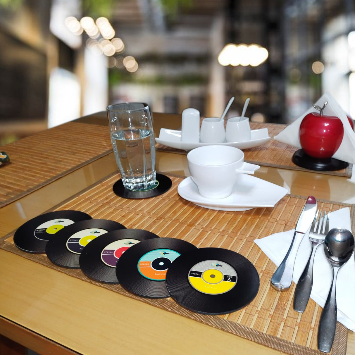 Set x 6 Portavasos Vinilo Negro 10x10cm Circular Resistente e Impermeable - PORTAVASOS | Bylmo