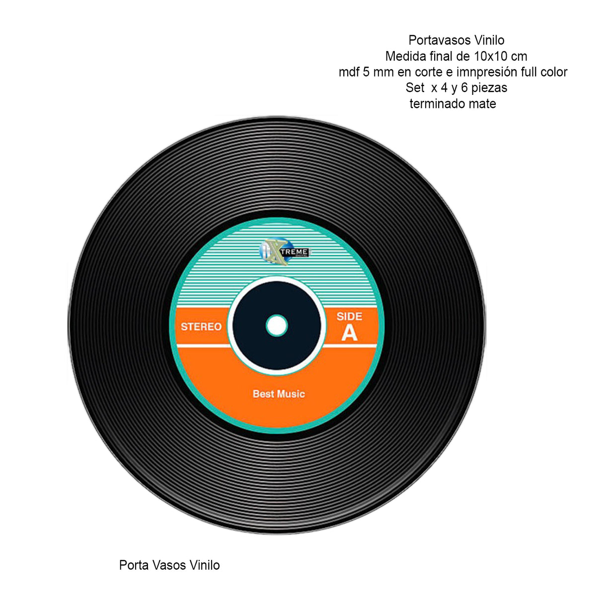 Set x 6 Portavasos Vinilo Negro 10x10cm Circular Resistente e Impermeable - PORTAVASOS | Bylmo