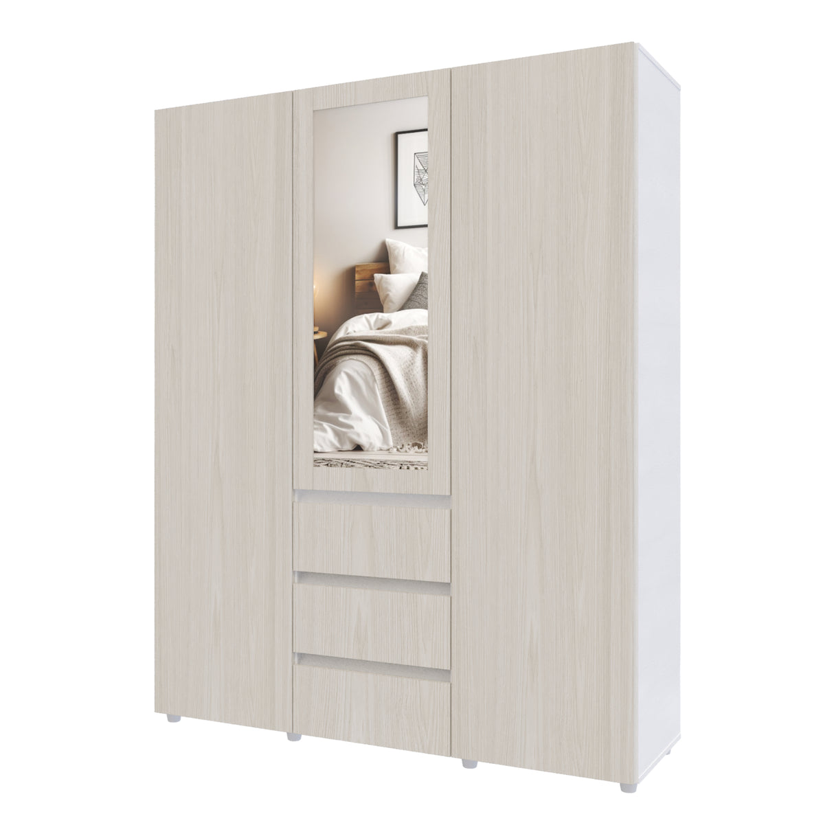 Closet Java Niebla y Blanco 160x200cm con Tres Cajones con Cinco Compartimientos y con Espejo - CLOSETS | Bylmo